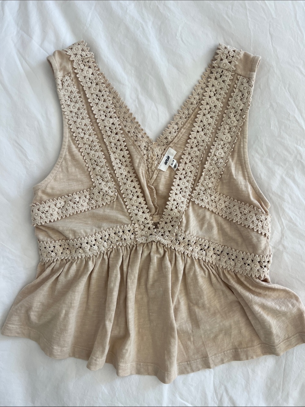 aerie Beige Crochet-Trim Peplum Tank Top - Size XS